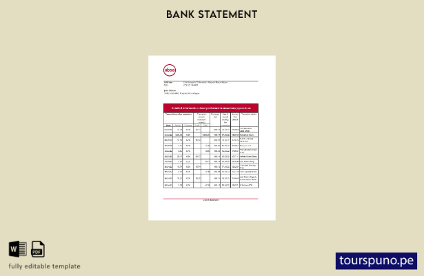 listo para imprimir plantilla de Excel de extracto bancario ABSA de Mozambique